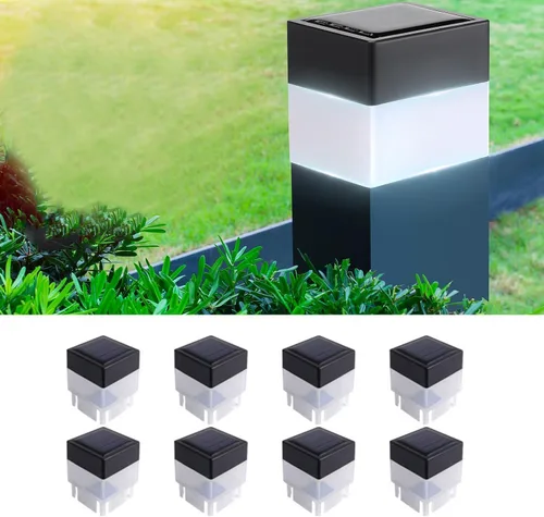 LED solar de 2 pulgadas x 2 pulgadas (2.0 in x 2.0 in) para valla de hierro forjado y aluminio o jardín, luces solares para cerca, paquete de 8 Luz