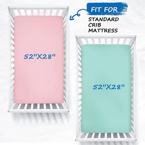 Miniatura 2 de Sábanas de cuna para niña, paquete de 2 sábanas para cuna estándar y colchón de cama infantil, sábana bajera ajustable transpirable y suave