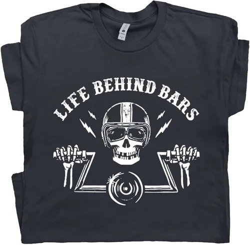 Camiseta de motocicleta Life Behind Bars Cool Biker para hombre y mujer, Harley Graphic Tee Route 66 Funny Saying Indian Triumph Sturgis