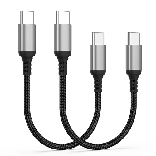 Cable corto USB C a USB C de 6 pulgadas, paquete de 2 cables trenzados USBC a USBC de carga rápida, cable de carga tipo C compatible con iPhone