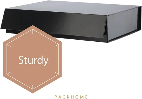 Miniatura 6 de PACKHOME Caja de regalo de 11.5 x 8 x 2.5 pulgadas, caja resistente para camisas con tapa magnética para múltiples ocasiones (negro brillante)