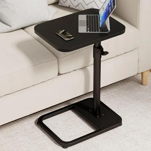 GOYLSER - Bandejas para TV en forma de C, mesa auxiliar para sala de estar, soporte final, mesa negra minimalista de madera en forma de C para sofá,