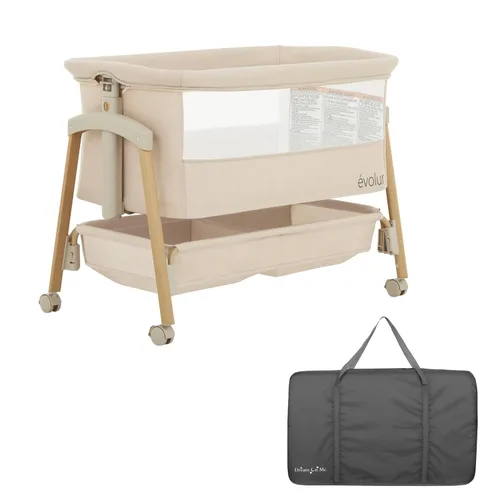 évolur Cuna portátil con ruedas, moisés ajustable para el lado de la cama, lados de malla transpirable, canastilla de almacenamiento grande, fácil