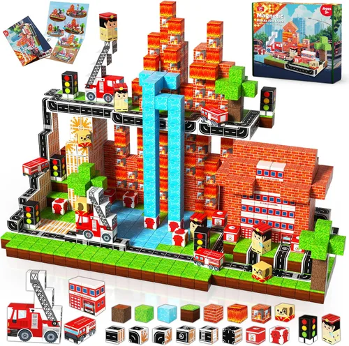 Miniatura 9 de Goody King Mundo de Bloques Magnéticos de Dinosaurio y Volcán 100 Piezas de Bloques Magnéticos de Dinosaurio, Juguetes Sensoriales STEM Montessori