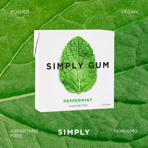 Miniatura 5 de Goma de Mascar Natural Surtida de Simply Gum, sin OGM, Vegana, 6 paquetes (90 piezas), incluye Menta, Canela, Jengibre, Hinojo, Café, Arce