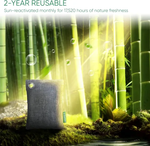 Miniatura 7 de Absorbedor de olores de carbón activado, paquete de 8 con ganchos, eliminador de olores naturales para olores fuertes, bolsas purificadoras de aire