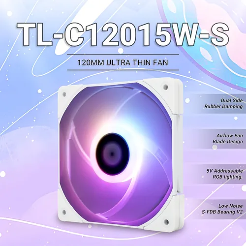 Miniatura 2 de Thermalright Ventilador de CPU TL-C12015W-S, ventilador silencioso de carcasa de computadora PWM de 4.724 in, enfriador de PC delgado de 0.591 in