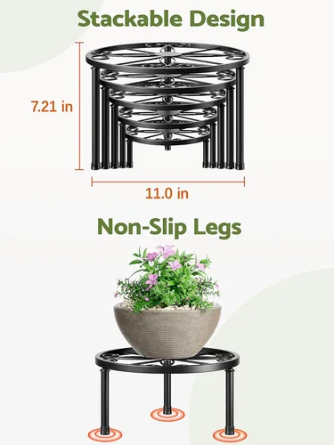 Miniatura 5 de Paquete de 5 soportes decentes para plantas de metal, soportes resistentes para macetas de flores para múltiples plantas, estante para macetas