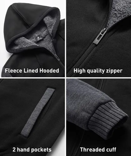 Miniatura 20 de SCODI Sudaderas con capucha para hombre, forro polar pesado, cremallera completa, forro de sherpa grueso, chaqueta con capucha