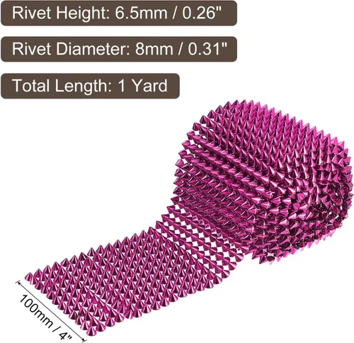 Miniatura 2 de uxcell 1 yarda de puntada en cono de punta, 12 filas de plástico con parte trasera plana, remache punk, cinta para manualidades, bolsos, decoración