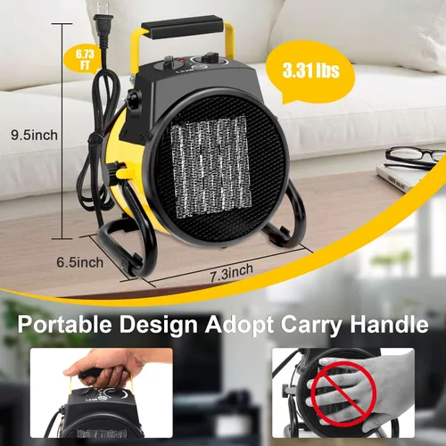 Miniatura 4 de Calentador de garaje portátil de 1500 W, calentador eléctrico para exteriores con calentamiento rápido y protección contra sobrecalentamiento