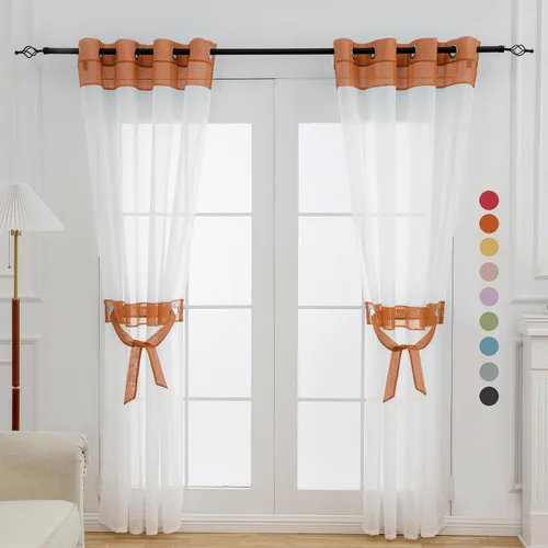 Miniatura 19 de L.Z.E - Cortinas transparentes blancas y negras de 63 pulgadas de largo, 2 paneles para sala de estar, cortinas elegantes y modernas transparentes
