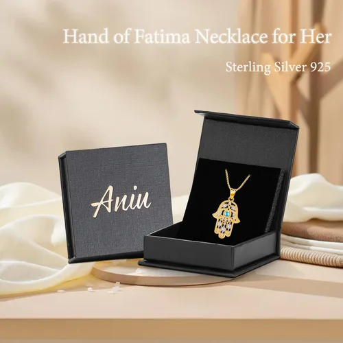 Miniatura 86 de Aniu Joyería de plata de ley 925 Hamsa de Fátima para mujer con circonita cúbica, viene con caja de regalo negra