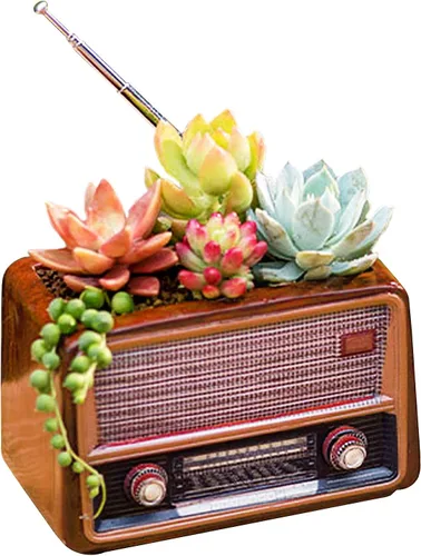 Miniatura 12 de Macetas de madera, mini maceta, maceta retro de resina para suculentas, bonsái, soporte de escritorio, mini adorno (caoba radio)