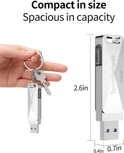 Miniatura 6 de Unidad flash USB 3.0 de 64 GB, unidad de pulgar Speederlash Dual USB A y Tipo-C, velocidad de lectura de 200 MB/s, carcasa metálica giratoria 2 en 1