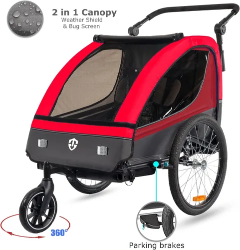 Miniatura 2 de TIGGO VS - Remolque y cochecito de bicicleta de suspensión 2 en 1, asiento doble para niños pequeños, niños, portabicicletas para niños