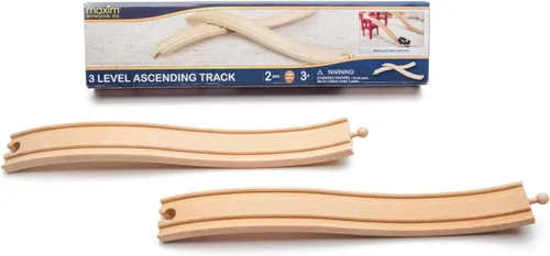 Maxim Enterprise, inc. Vía de tren de madera ascendente de 3 niveles, piezas de madera que crean doble ascendente y descendente, pistas reversibles,