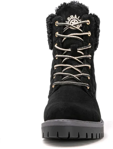 Miniatura 4 de GLOBALWIN Botas de tobillo acolchadas para mujer, botas de combate de moda, con cordones, tacón bajo, botines de piel cálida para mujer