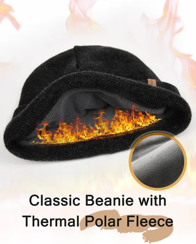 Miniatura 3 de FURTALK Gorro de invierno con forro polar para hombre, doble capa, elegante, tejido con puños, sombrero liso