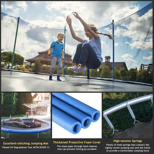 Miniatura 4 de Giantex Trampolín de 8 pies, 10 pies, 12 pies, 14 pies, 15 pies, 16 pies, para niños y adultos, cama elástica con red aprobada por ASTM, tubos