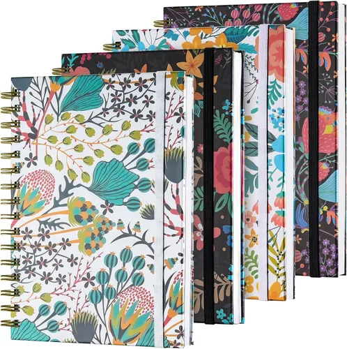 Miniatura 8 de Cuaderno de espiral, diario rayado A5 para mujer, diario en espiral de tapa dura con 2 bolsillos, cuadernos con rayas universitarias, lindo cuaderno
