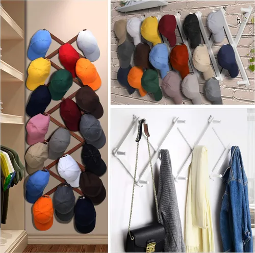 Miniatura 4 de Dseap Acordeón de pared: Perchero de pared expandible de madera de 16" de alto, soporte para sombreros, gancho de acordeón para gorras de béisbol