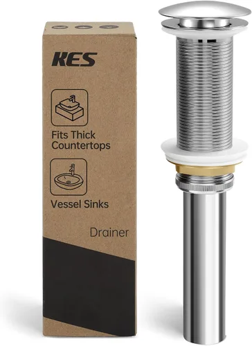 Miniatura 10 de KES Desagüe para lavabo con rebosadero, tapón emergente negro mate, paquete de 2 unidades para lavabo de tocador, tapón de drenaje de metal total