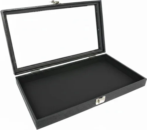 Miniatura 11 de Novel Box - Caja organizadora de joyas, cuero sintético negro, 6 x 3.75 x 2 pulgadas, caja de joyería de cristal de tamaño pequeño con tapa