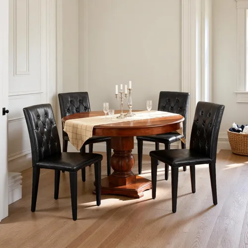Juego de 4 sillas de comedor negras, modernas sillas de comedor tapizadas con patas de metal negro, cómodas sillas Parsons de piel sintética para