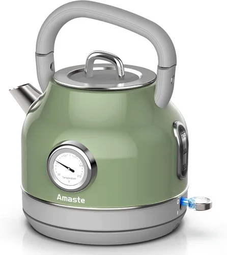 Miniatura 8 de Amaste Hervidor Eléctrico, Hervidor Eléctrico Retro de Té con Termómetro, Hervidor de Agua Caliente de 57 Oz para Café y Té, Acero Inoxidable 304