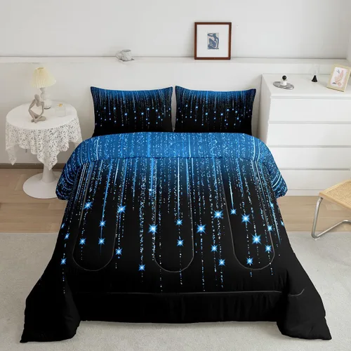 Feelyou - Juego de edredón abstracto ombre, color azul y negro, juego de cama para adolescentes, para niños, mujeres y jóvenes, juego de edredón