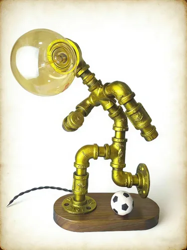 Miniatura 5 de Lámpara de mesa robot de tubería industrial, luz de escritorio Steampunk, metal dorado, estilo vintage (E)