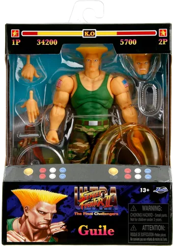 Miniatura 2 de Jada Toys Street Fighter II Guile Figura de acción a escala 1:12, 6 pulgadas de alto, cabezas intercambiables, manos y accesorios