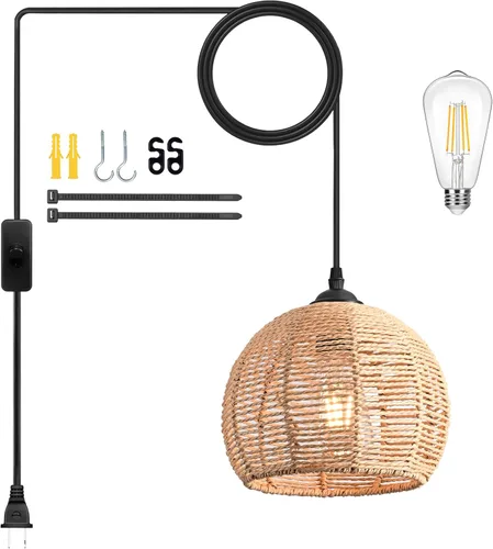 Miniatura 11 de Mini lámpara colgante tejida con cuerda de cáñamo, accesorio de luz tejido, lámpara de araña bohemia, accesorio de lámpara, lámpara colgante de 8.7