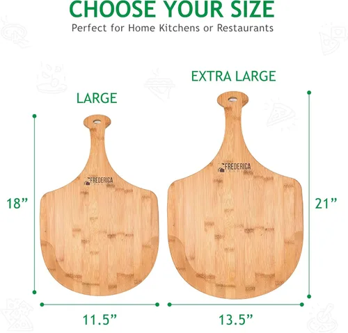 Miniatura 3 de Pala de madera de bambú prémium para pizza y tabla de cortar con mango (para hornear pizza, pan, cortar frutas, verduras, queso) – Tamaño personal