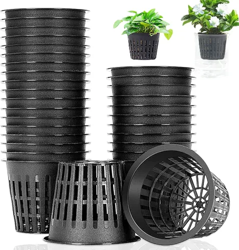Panxxsen Paquete de 50 macetas de red de 3 pulgadas para hidroponía, tazas de red de malla ranurada para orquídeas acuapónicas, verduras, cestas de