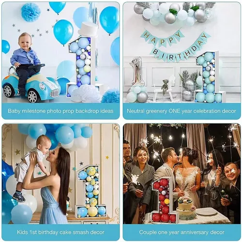 Miniatura 6 de JoyBox Design - Marco de número 1 para rellenar con un mosaico de globos, para iluminar marquesina, kit de tablero de espuma precortado extragrande