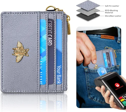 Miniatura 96 de SEAVILIA Tarjetero llavero cartera para mujer con ventana de identificación RFID monedero regalo abeja delgada minimalista pequeña cartera