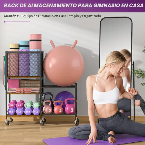Miniatura 3 de Estante para mancuernas, soporte de almacenamiento para esterilla de yoga, estante de almacenamiento de gimnasio en casa, organizador