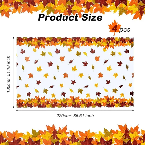 Miniatura 2 de Mantel de hojas de otoño de Acción de Gracias, hoja de arce, impermeable, rectangular, de plástico, para decoración de Acción de Gracias, cortina