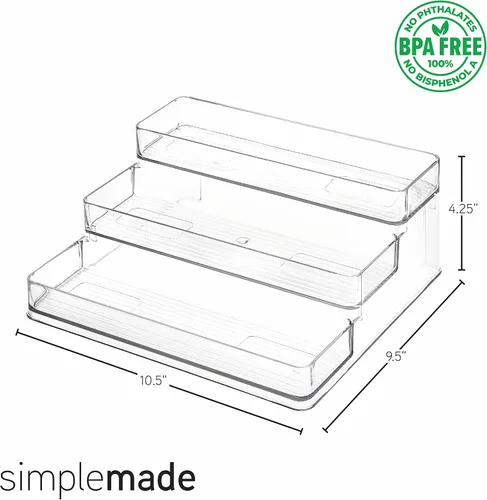 Miniatura 3 de SIMPLEMADE Organizador de especias de 3 niveles, estante de almacenamiento versátil para cocina, baño, dormitorio y oficina, juego de 1, transparente