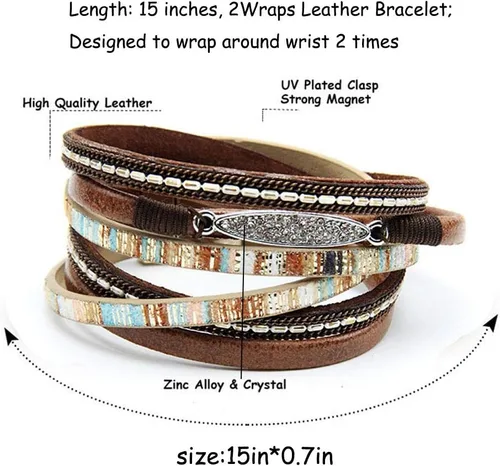 Miniatura 2 de TGLS Pulsera de cuero multicapa brillante para mujer, pulseras apilables, Cuero