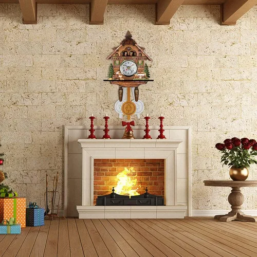 Miniatura 4 de Surakey Reloj de pared de madera, decoración de reloj pequeño, reloj en forma de cuco, péndulo antiguo tradicional con búho y péndulo, reloj