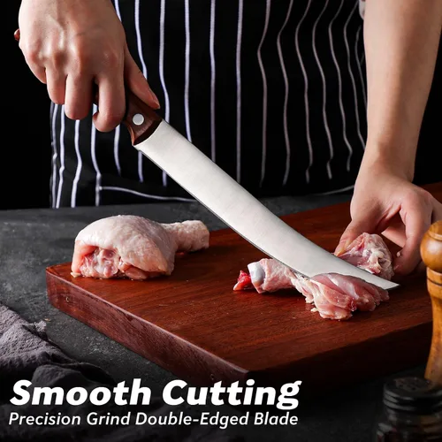 Miniatura 2 de TAN REN Cuchillo para romper carnicero de 8 pulgadas, acero inoxidable para cortar carne, corte de pechuga con funda, mango de madera ergonómico