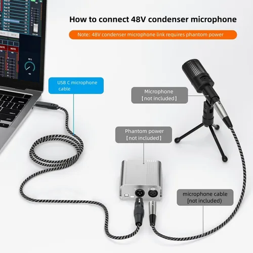 Miniatura 4 de XLR a USB C de 6.6 pies, cable de audio de grabación profesional XLR hembra a USB tipo C, para micrófonos a teléfono móvil/portátil/tableta