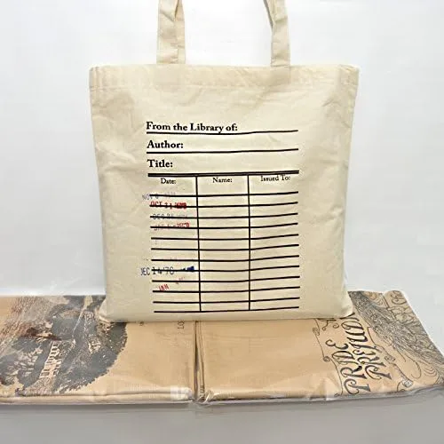 Miniatura 6 de Universal Zone Bolsa para tarjetas de biblioteca. Tarjetero con sellos de vencimiento de día. Bolsa para libros, Beige