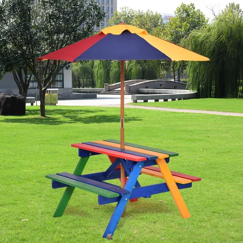 Miniatura 2 de HAPPYGRILL Juego de mesa de picnic para niños Mesa para niños con paraguas