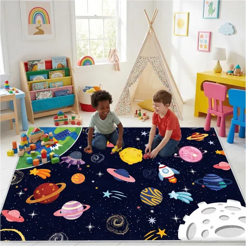 Miniatura 10 de Alfombra de coche de carretera para niños, 31 x 47 pulgadas, alfombra de pista de carreras de ciudad, alfombra de carreras para niños, alfombra