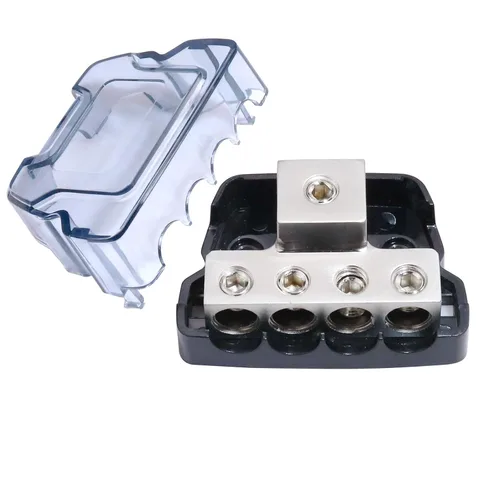 Bloque de distribución de energía de 4 vías, calibre 0/2/4 AWG, calibre 4/8/10, amplificador estéreo de audio para automóvil, bloque de conexión a