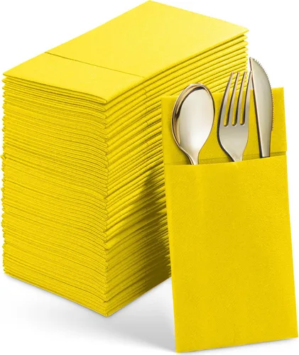 Miniatura 13 de Paquete de 50 servilletas desechables de lino con bolsillo integrado para cubiertos, tela preplegada azul como servilletas de papel para bodas